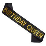 Ulikee 'Birthday Queen' Sash, Black Birthday Sash with Gold Glitter Letters for Girls or Women Birthday Gifts Favors