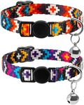 CollarDirect Aztec Cat Collar Breakaway Pack of 2 PCS Nylon Tribal Pattern Geometric Pet Kitten Collars for Cats (Orange + Purple)