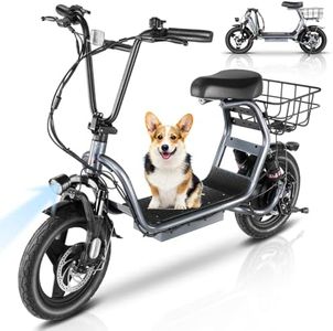 Caroma Peak 560W Electric Scooter with Seat, 14" Fat Tire Electric Scooters for Adults, 187.2Wh Battery up to 15 Miles&20MPH, Foldable Adult Electric Scooter for Commuting with Basket&Shock Absorbing