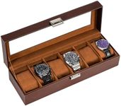 ProCase Watch Box for Men, 6 Slot Watch Display Case Mens Watch Box Organizer, Watch Cases for Men Watch Storage, Watch Holder Organizer with Glass Lid -6 Slot, Brown