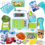 BUYGER Kids Pretend Play Toy Till Cash Register with Scanner for Ages 3 4 5 + Years Old, Light and Sounds Children Shopping Cashier Play Till Childs Supermarket Shop Toys Gifts