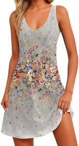 Womens Summer Dresses 2025 Casual V Neck Sleeveless Sundresses Flowy Beach Boho Tank Dress with Pockets