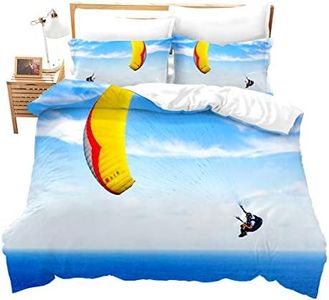Loussiesd Parachute Duvet Cover Set Double for Teens 3D Print Extreme Sports Bedding Set Sports Theme Comforter Cover with 2 Pillowcases Ultra Soft Microfiber Zipper Unique Design 3 Pcs