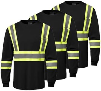 FFTSAFEWARP High Visibility Reflective Safety Shirts for Men, Hi Vis Class 2 Long Sleeve Safety Shirt with Chest Pocket, Quick Dry Construction Work Shirts 3Pcs(Black,XL)