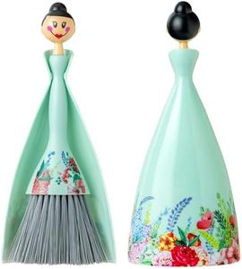 Vigar Mini Broom and Dustpan Set - Small Broom and Dustpan, Hand Broom for Desk, Kitchen, Car, Crumb Brush for Dust & Pet Hair, Decorative Doll Design, Portable Dust Pan Brush for Indoor - Turquoise