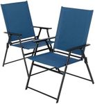 Nixtopia 2 Pcs Folding Patio Chairs, Outdoor Dining Chairs with Blue Sling High Back and Armrests Used for Camping Garden Backyard Pool Porch