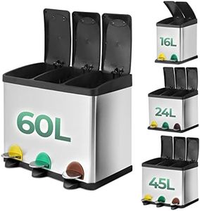 Jago® Poubelle de Recyclage - Capacité au Choix 16/24/45/60L, 2/3 Compartiments, Seaux Intérieurs Amovibles - Poubelle de Tri à Pédales Colorées, Corbeille pour Cuisine (60 L (3 x 20L))
