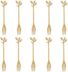 10 Pcs Stainless Steel Gold Leaf Creative Appetizer Cake Fruit Forks Set 4.7 Inches Tasting Dessert Forks Kitchen Accessory Wedding Party (Gold-10Fork)