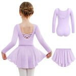 Arshiner Girls Ballet Leotards with Chiffon Dance Skirt Long Sleeve Crisscross Back Toddler Dance Outfit Combo