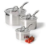 ProCook Professional Stainless Steel Saucepan Set (3 Piece) Uncoated Induction Pans, Dishwasher Safe, 25 Year Guarantee