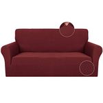 JIVINER Stretch Pet Couch Covers 2 Seater Sofa Covers 1-Piece Jacquard Loveseat Sofa Slip Covers Washable Thick Couch Covers Furniture Protector with Elastic Bands (Loveseat, Wine Red)