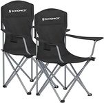 SONGMICS Set of 2 Folding Camping Chairs, Comfortable, Heavy Duty Structure, Max. Load Capacity 150 kg, with Cup Holder, Outdoor Chairs, Black GCB08BK