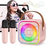 YLYYCC Mini Karaoke Machine with 2 Wireless Microphone, Portable Pink Bluetooth Speaker for Kids Adult, Birthday Teen Toys Gifts Ideas for Girls Ages 4 5 6 7 8 9 10 11 12+ Year Old, Family Home Party