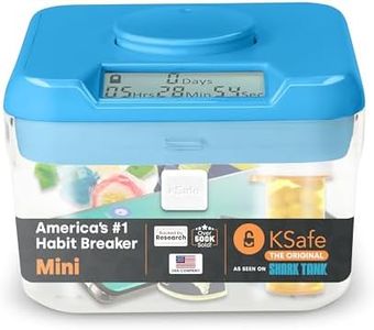 KSafe Timer Lock Box for Phones, Snacks & Medications - Cell Phone Jail & Food Safe with Timer - Time Locking Container for Better Habits & Addiction Management (Mini, Blue Lid + 3.0” Clear Base)