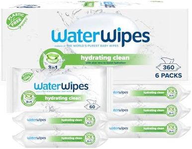 Lingettes WaterWipes Hydratantes et propres pour bébé, 360 lingettes (6 paquets), avec 99% d'eau et de l'extrait d'aloe vera, lingettes humides pour le visage et le corps
