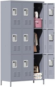 Yukimo 9 Doors Metal Employee Locker, Metal Storage Locker for Employees, Storage Locker Cabinet Combination, Steel Locker Cabinet for Home, Office, School, Gym, Assembly Required(Dark Grey)