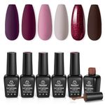 beetles Gel Polish Nail Set 6 Pcs Gel Nail Polish Kit Fall Winter Purple Brown Burgundy Red Glitter Gel Polish Soak Off Nail Uv Light Gel Kit Nail Art DIY Home Nails Kits Gifts