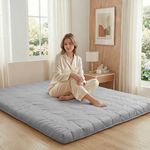 ZonLi Japanese Floor Mattress Futon Mattress King Size, 4" Thicken Roll Up Tatami Mat 100% Cotton Washable Cover, Portable & Foldable Floor Bed Mattress for Sleeping, Dormitory, Adult Kids, Grey