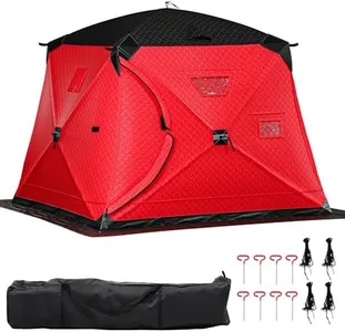 3-Layer Insulated Ice Fishing Tent with 300D Oxford Fabric, 64 sq ft Ice Shanty for 5-6, Pop-up Portable Ice Shelter with 2 Doors and Carrying Bag