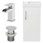 Aurora Modern Cloakroom Bathroom Vanity Unit Basin 400mm Sink Gloss White Waterfall Mixer Tap FREE Slotted Waste