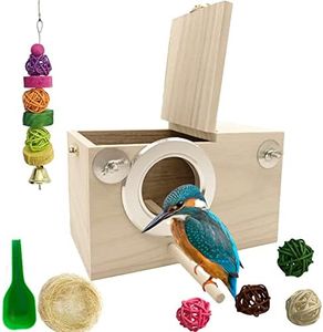 MUYG Parakeet Breeding Box Birds Natural Wooden House Lovebird Nesting Mating Box 7Pcs Bird Supplies for Cockatiel Finch Canary Budgie Aviary (7.67×4.72x4.72 in)