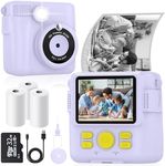 Instant Print Camera for Kids with 3 Rolls of Printer Paper, 1080P Toddler Digital Camera Toys for Age 3-12 with 32GB SD Card, Christmas & Birthday Gifts for 3 4 5 6 7 8 Year Old Girls & Boys (Purple)