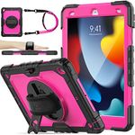 SEYMAC stock Case for iPad 9th/8th/7th Generation 10.2'', [Full-Body] Drop Proof Armor Case with 360° Rotating Stand [Pencil Holder][Screen Protector] Hand Strap, Pink+Black