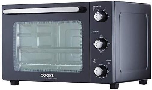 Cooks Professional Mini Oven | Electric Multi Function Countertop Cooker | 34L Capacity | Adjustable Temperature Control & Timer | 1500W | Includes Roasting Dish & Wire Rack | Black and Silver