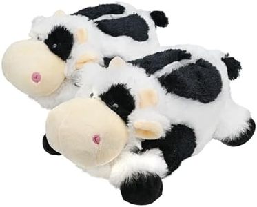 Onmygogo Indoor Fuzzy Winter Animal Cow Plush Slippers for Adult Women Men Boys Girls Kids (US Women Size 7-9, Black Cow)