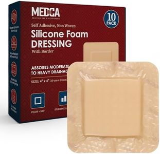 MEDca Silicone Foam Dressing w/Adhesive Border 4"x4" (Pack of 10) Waterproof Silicone Bandages for Wounds, Highly-Absorbent Wound Dressing Bandage Care for Bed Sore Bandages, Pressure Sores, Ulcers