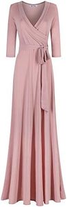 Bon Rosy Women's 3/4 Sleeve Deep V-Neck Maxi Faux Wrap Solid Plus Size Dress, Peach, Large