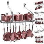 Vdomus Hanging Pot Rack Organizer, Wall Mounted Kitchen Pan Organizer Pots and Pan Storage with 10 Hooks, Kitchen cookware Storage Organizer, 24 by 10-inch (Sliver)