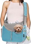 PetAmi Small Dog Sling Carrier, Soft-Sided Crossbody Puppy Carrying Purse Bag, Adjustable Sling Pet Pouch to Wear Medium Dog Cat Travel, Dog Bag for Traveling, Breathable, Poop Bag Dispenser, Blue