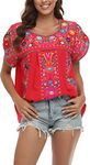 YZXDORWJ Women's Summer Boho Embroidery Mexican Bohemian Tops Shirt Tunic, 633rg, Medium