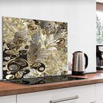 murando Glass Splashback for Kitchen Backsplash Cooker Protector Tempered Glass Decorative Wall Art Panel Heat Resistant Graphic 80x60 cm / 32"x24" Abstract Ornament Flowers f-C-0419-aq-e