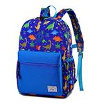 Kids Backpack for Boys, Kasqo Cute Lightweight Water Resistant Toddler Backpack for Preschool Kindergarten with Chest Strap, Blue Dinosaur