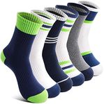 Welwoos Kids Boys Socks Athletic Basketball Youth Sport Crew Cotton Breathable Soft Gift Socks 6 Pairs Stocking Stuffers (Splice/Green/White,5-8Y)