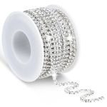 10 Yards 3MM Rhinestone Trim Crystal Rhinestone Chain Trim Rhinestone Ribbon Roll for Sewing Crafts, Jewelry Making, Wedding Cake, Bouquet, Clothes, DIY Decoration (White Rhinestone with Silver Base)