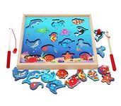 TOWO Wooden Fishing Game-Magnetic Fishing Puzzles with Numbers Jigsaw Puzzle- Sea Creatures Kids Fishing Game Educational Toys for 3 years old Math Toy Montessori Materials