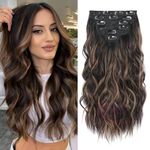 Glorious Hub 6 Pieces Imported Synthetic Clip In Hair Extensions for Women and Girls 13 Clips based Volumizer for Instant Hair Length and Volume (Brown with Golden Highlights 4#27 Cury/Wavy)