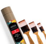 ARTIOS Flat Wash Paint Brushes Set - Handmade Professional Artist Painting Brush Set for Acrylic & Gouache Painting with Brush Holder (1 inch, 1.5 inch, 2 inch wash Brush)(Wood)