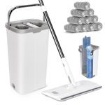 MASTERTOP Floor Mop and Bucket, Squeeze Mop and Buckets Sets with 144cm Stainless Steel Handle, Flat Mop Bucket for Laminate Tile Hardwood Floors Cleaning, Send 10 Wet and Dry Mop Pads - Grey