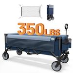 TIMBER RIDGE 51.2'' Extended Collapsible Wagon Cart with Cargo Net, 350LBS Heavy Duty Foldable Utility Wagon with Adjustable Handle, 250L Capacity Portable Cart for Camping Sports Shopping, Blue