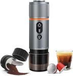 CONQUECO Self-Heating Portable Espresso Machine: Travel Coffee Maker with 13500mAh Battery - 12v Small Electric Fast Heating - Set for Ground Coffee & NS Capsule for RV, Car, Hiking, Office, Camping