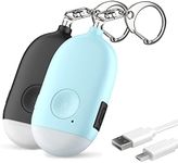 Personal Alarm Keychain for Women Self Defense - 2 Pack USB Rechargeable 130 dB Loud Safety Siren Whistle with LED Light – Panic Button or Pull Pin Alert Device Key Chain by WETEN (Black&Blue)