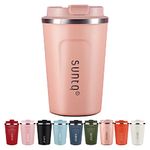 SUNTQ Reusable Coffee Cups Travel - Coffee Travel Mug with Leakproof Lid - Insulated Cup Thermal Mug - Stainless Steel Coffee Travel Cup - for Hot and Cold Drinks, 13oz/380ml, Coral Pink