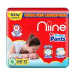 NIINE Cottony Soft Baby Diaper Pants (Size- NB/XS) Upto 5 kg with Wetness Indicator for Overnight Protection, Mega Pack, 72N