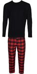 Gaffer Mens Pyjamas Set Trousers Woven Check Lounge Pants Long Sleeve T Shirts Top Red Black PJ – Long Tshirt M