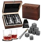 XSpecial Whiskey Glass Whiskey Stones and Glasses Gift Set Crystal Whiskey Glass Gift Sets for Men Whiskey Stones Gift Sets Reusable with Coasters Tong Pouch Wooden Box Gifts for Dad Him Her