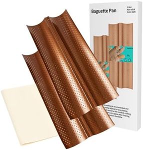 Logario Baguette Pan Set of 2 with Proofing Cloth, Nonstick 2-Slot French Bread Baking Pan for Homemade Baguette, Carbon Steel Vintage Bronze Tray, Bakeware for Artisan Homemade Bread